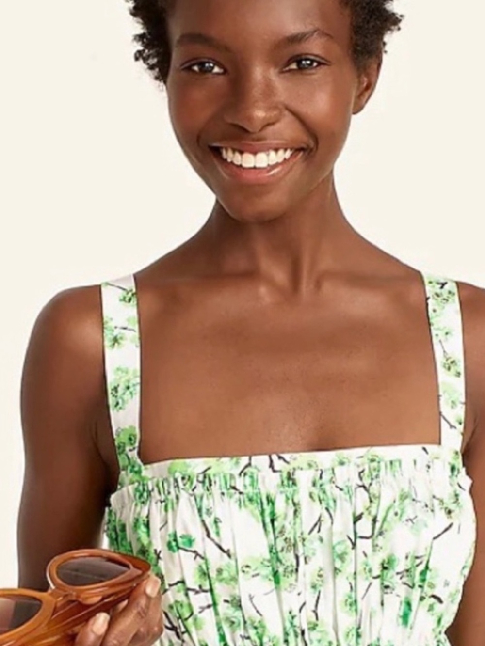 JCrew NWT Gathered tank midi dress in lime cherry blossoms XS